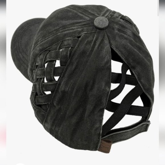 New Ponytail Criss Cross Messy Buns Ponycaps Baseball Cap charcoal black - Picture 2 of 3